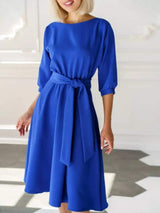 Elegant Belted Waist Midi Dress - Trendsi - Flyclothing LLC
