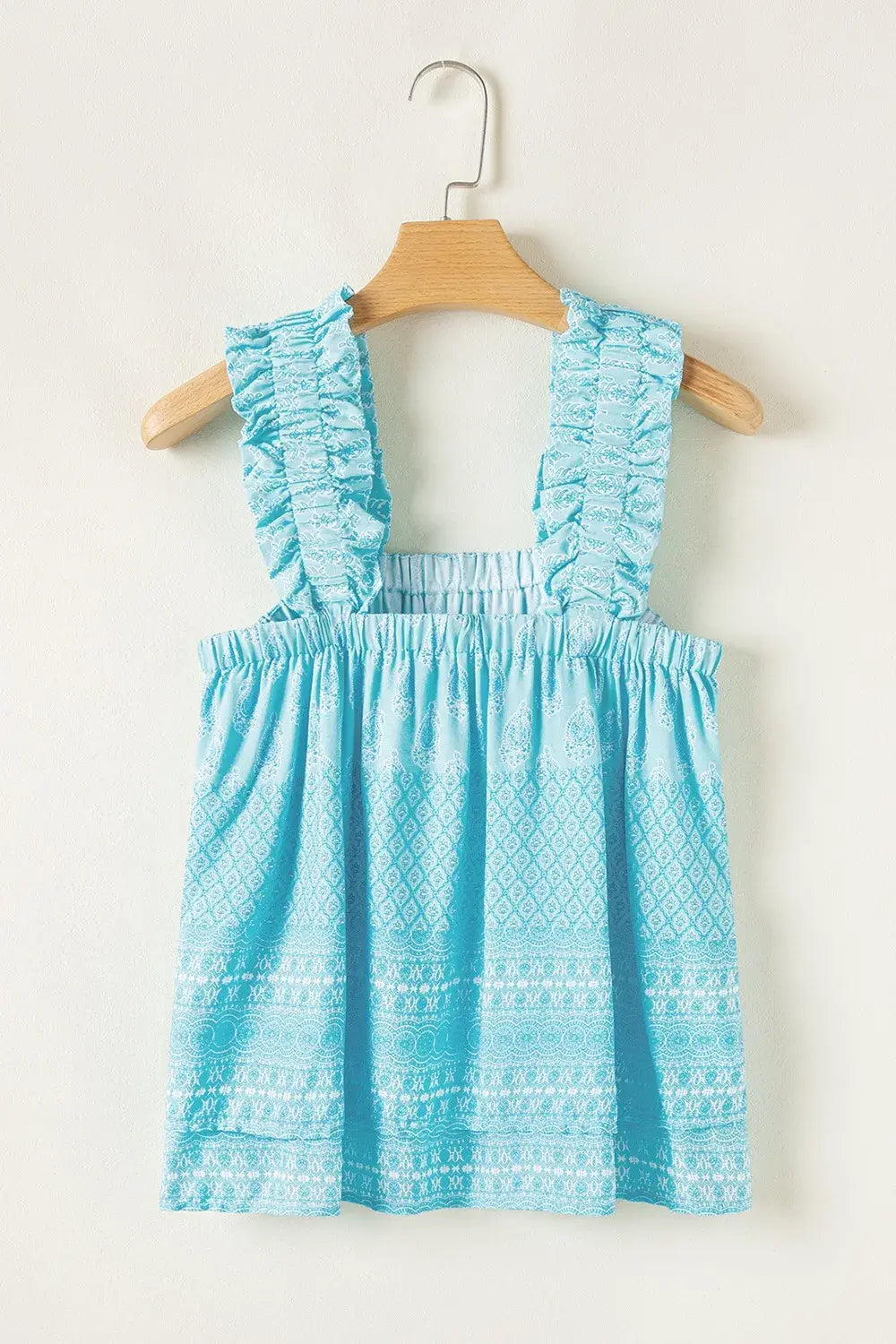 Printed Ruffled Wide Straps Tank - Trendsi - Flyclothing LLC