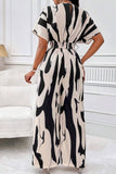 Printed V-Neck Short Sleeve Wide Leg Jumpsuit - Trendsi