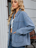 Washed Oversized Button Down Denim Jacket - Trendsi - Flyclothing LLC