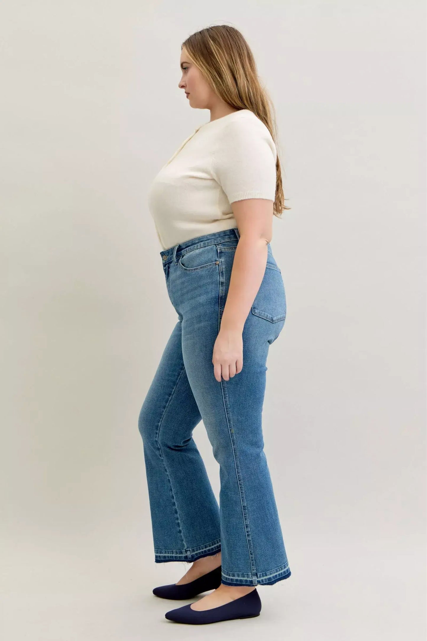 Judy Blue Full Size Mid Rise Slim Bootcut Tummy Control Release Hem Jeans Plus Size - Trendsi - Flyclothing LLC
