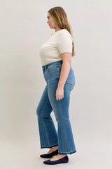 Judy Blue Full Size Mid Rise Slim Bootcut Tummy Control Release Hem Jeans Plus Size - Trendsi - Flyclothing LLC