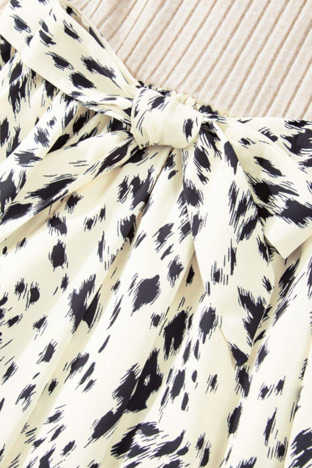 Printed Tie Waist Mock Neck Long Sleeve Dress - Trendsi - Flyclothing LLC