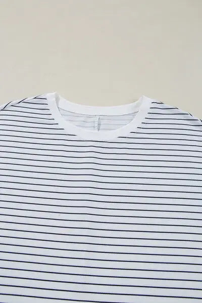 Stripe Round Neck Short Sleeve Mini Dress - Trendsi - Flyclothing LLC
