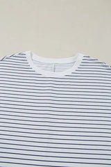 Stripe Round Neck Short Sleeve Mini Dress - Trendsi - Flyclothing LLC
