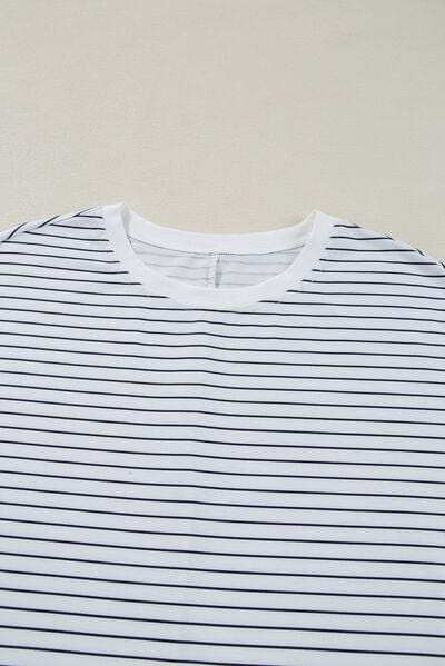 Stripe Round Neck Short Sleeve Mini Dress - Trendsi - Flyclothing LLC