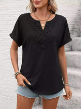 Lace Trim Short Sleeve T-Shirt - Trendsi - Flyclothing LLC