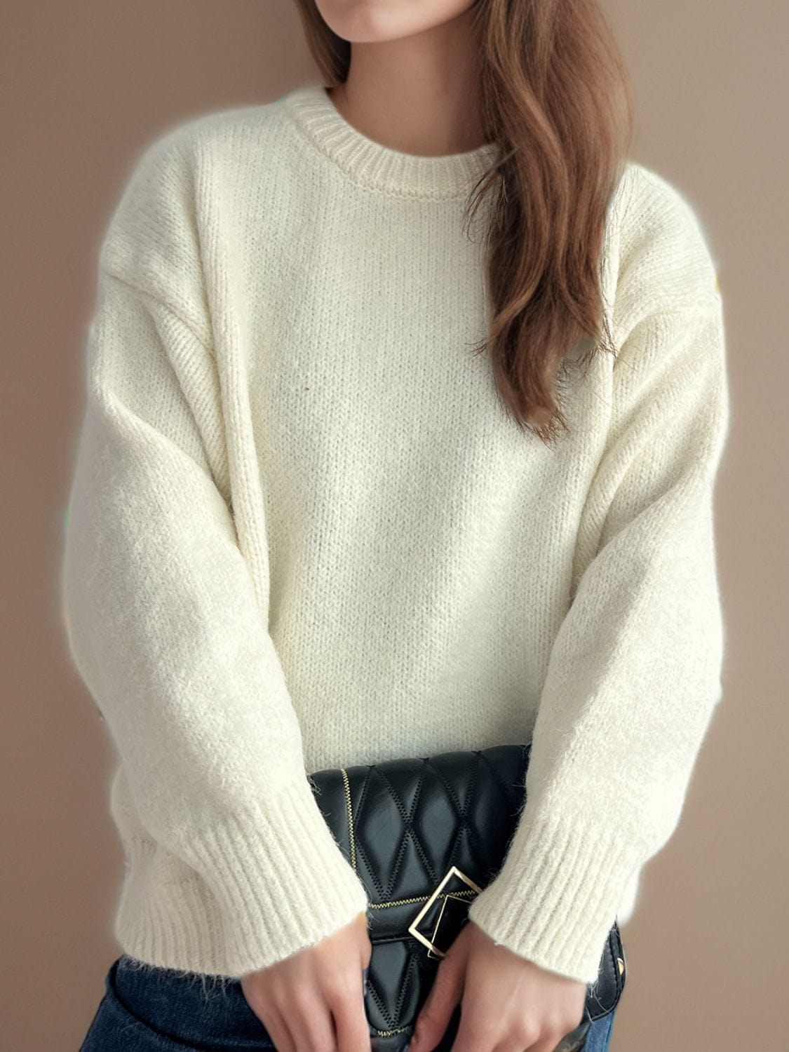 Round Neck Long Sleeve Sweater - Trendsi