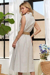 ADORA Striped Button Down Sleeveless Midi Dress - Trendsi - Flyclothing LLC