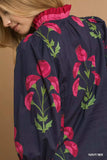 Umgee Floral Print Ruffle Trim Puff Sleeve Blouse - Trendsi - Flyclothing LLC