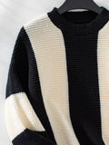 Color Block Round Neck Long Sleeve Sweater - Trendsi