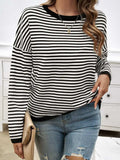 Striped Round Neck Dropped Shoulder Sweater - Trendsi - Flyclothing LLC