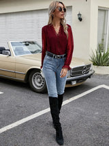 Lace Detail V-Neck Swiss Dot Blouse - Trendsi - Flyclothing LLC