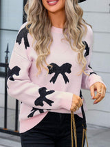 Bow Round Neck Dropped Shoulder Sweater - Trendsi - Flyclothing LLC