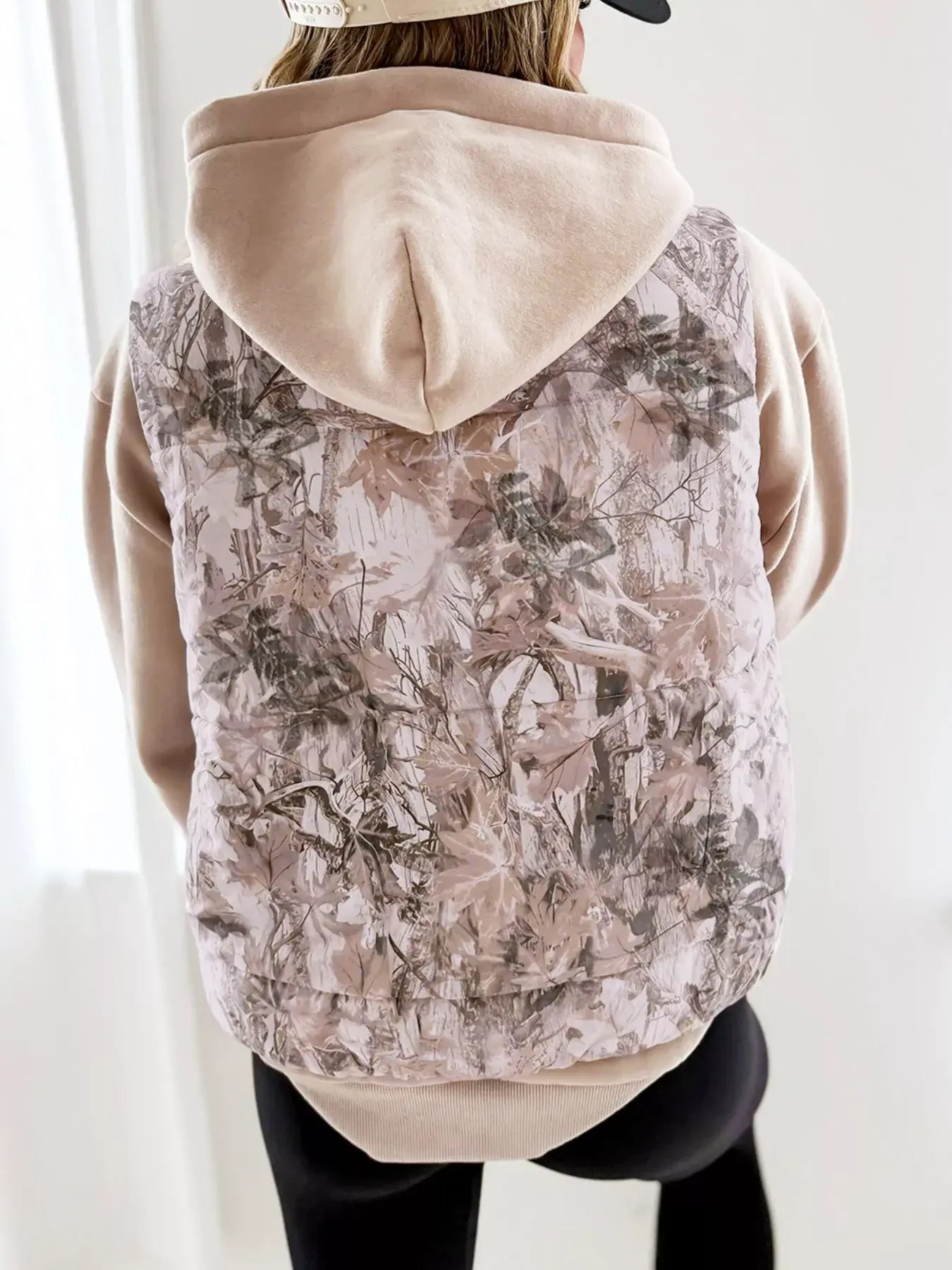Lightweight Leaf Print Vest Coat - Trendsi - Flyclothing LLC