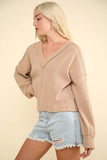 VERY J Exposed Seam V-Neck Ribbed Knit Top - Trendsi
