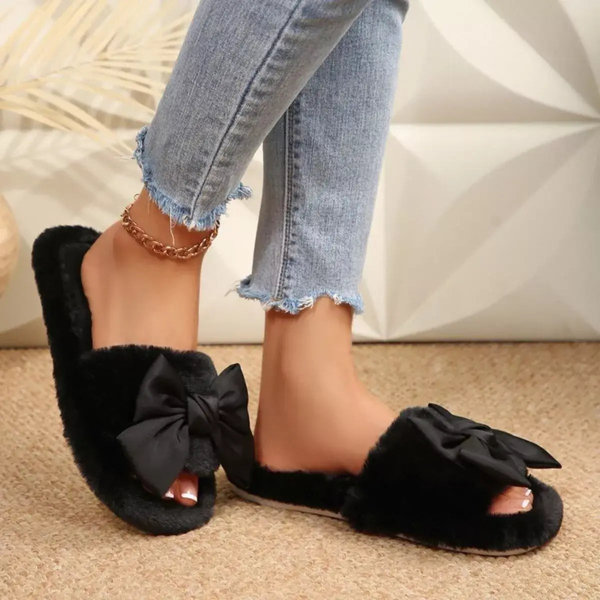 Bow Open Toe Flats Slippers - Trendsi - Flyclothing LLC