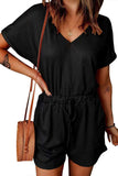 Full Size Drawstring V-Neck Short Sleeve Romper - Trendsi - Flyclothing LLC