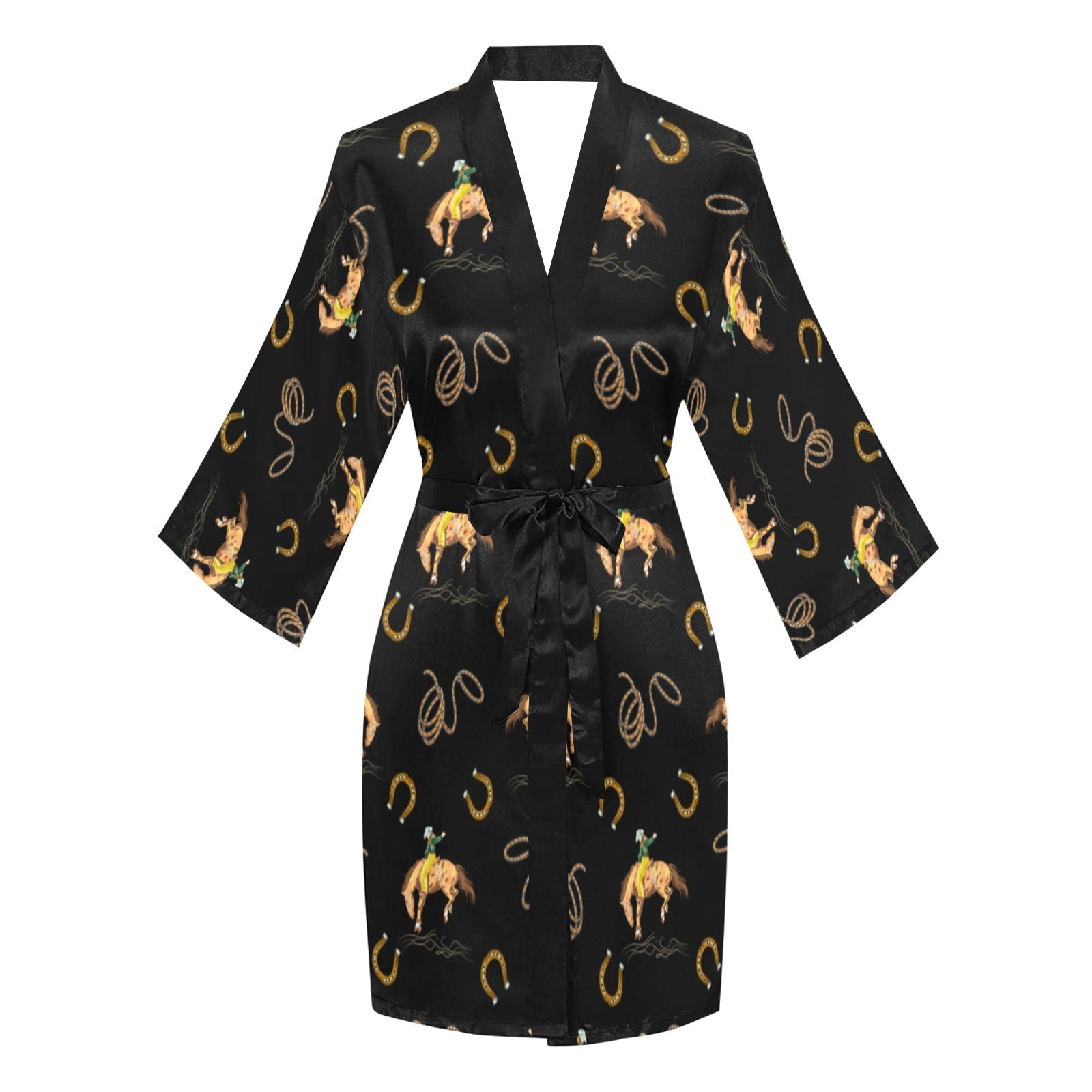 Baha Ranch Rodeo Cowboy Satin Kimono Sleeve Robe