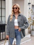 Pocketed Plaid Collared Neck Long Sleeve Shirt - Trendsi - Flyclothing LLC