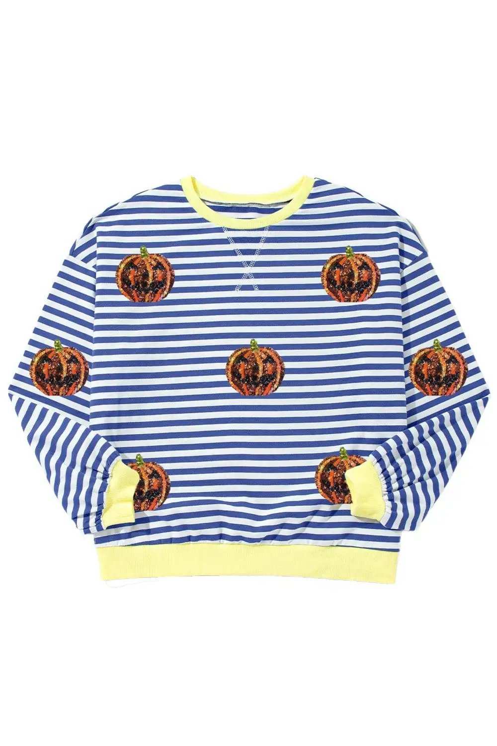 Pumpkin Striped Round Neck Long Sleeve Sweatshirt - Trendsi - Flyclothing LLC