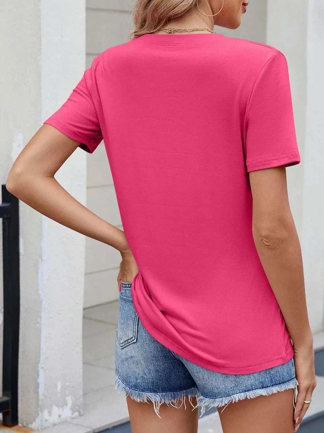 Round Neck Short Sleeve T-Shirt - Trendsi - Flyclothing LLC