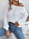 Cable-Knit One Shoulder Long Sleeve Sweater - Trendsi - Flyclothing LLC