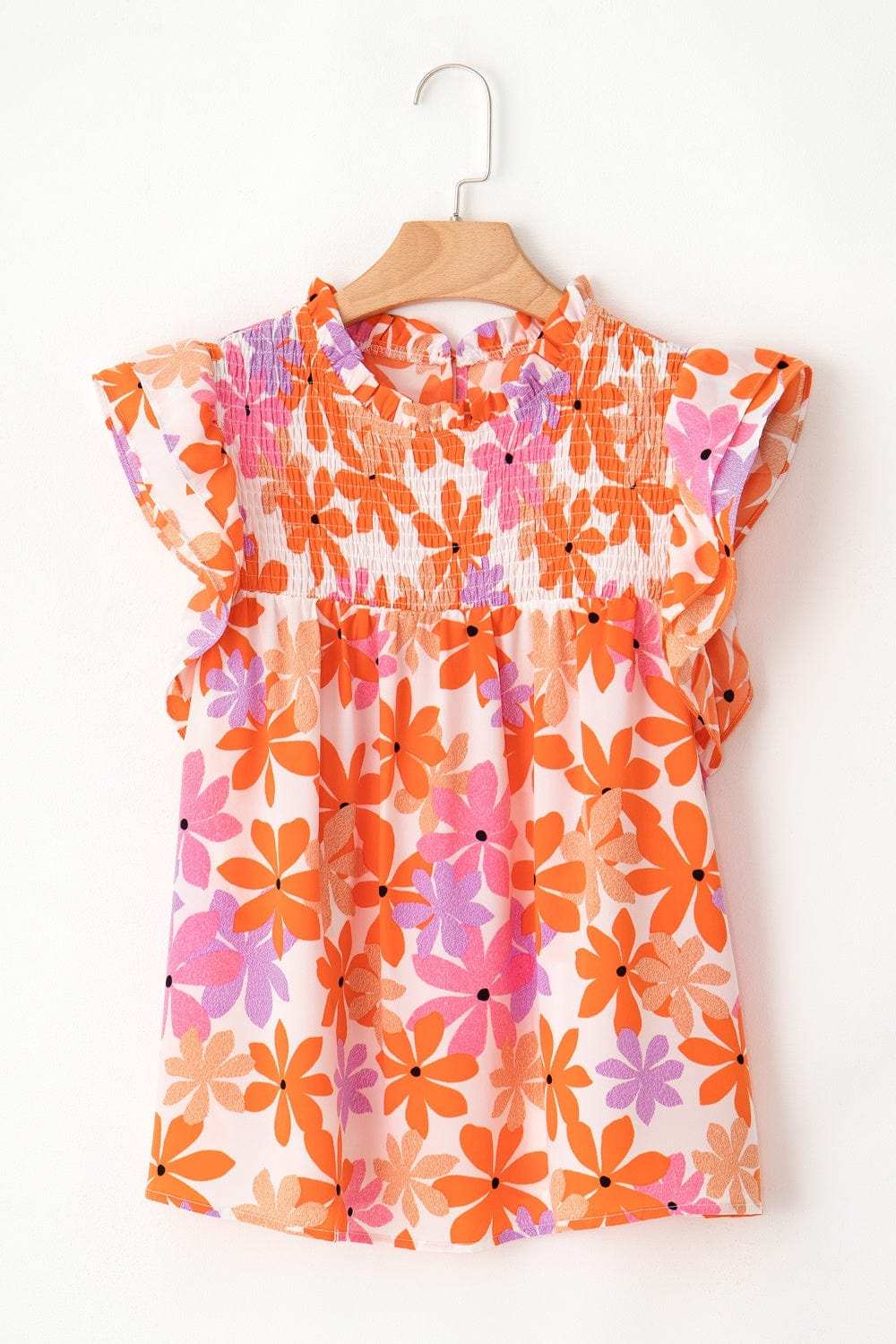 Printed Round Neck Cap Sleeve Blouse - Trendsi - Flyclothing LLC