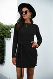 Tied Round Neck Long Sleeve Mini Dress - Trendsi