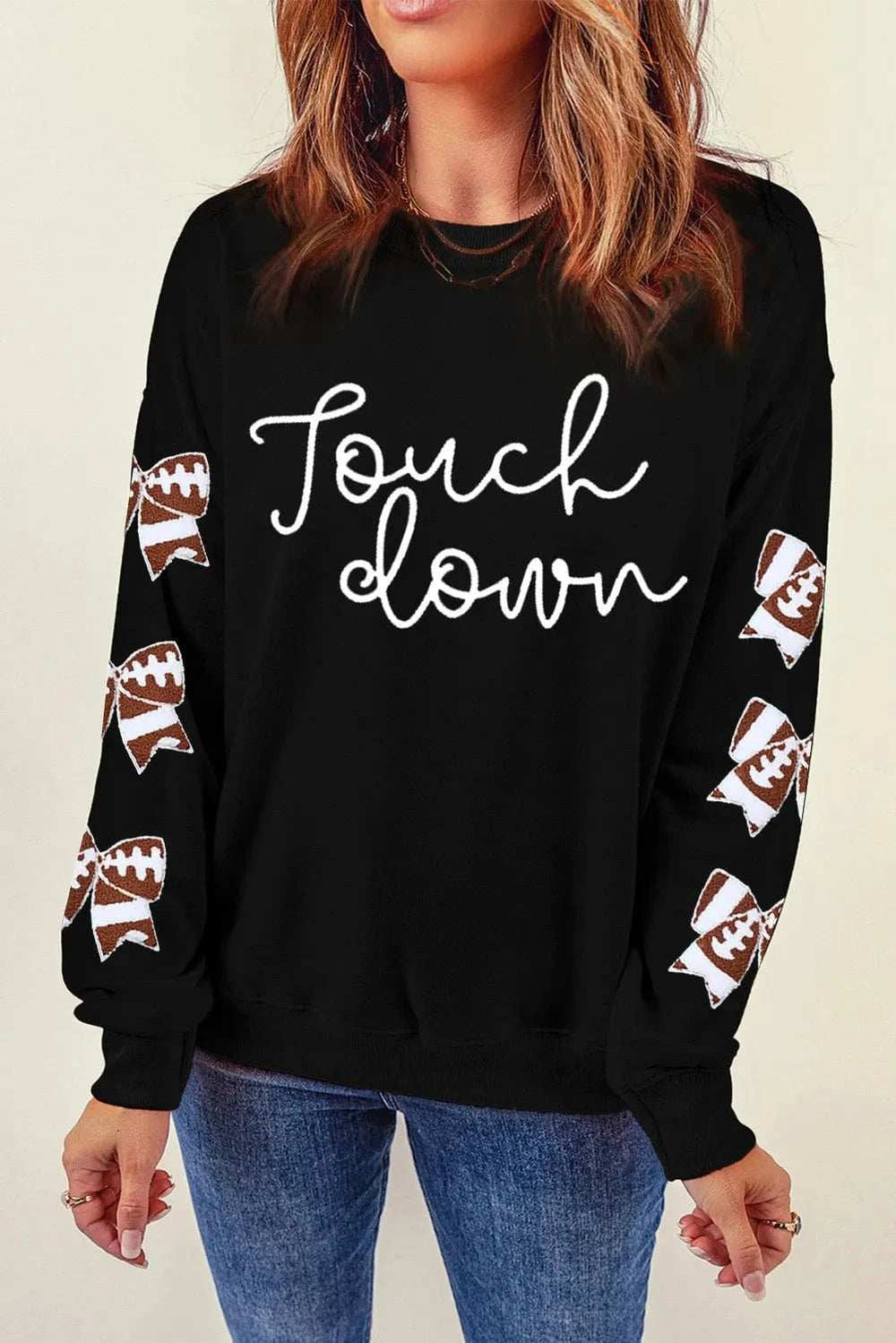 Letter Graphic Bow Long Sleeve Sweatshirt - Trendsi - Flyclothing LLC