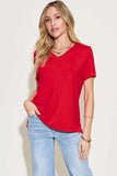 Basic Bae Full Size V-Neck High-Low T-Shirt - Trendsi - Flyclothing LLC