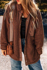 Fuzzy Snap Down Dropped Shoulder Jacket - Trendsi - Flyclothing LLC