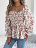 Floral Square Neck Flounce Sleeve Blouse - Trendsi - Flyclothing LLC