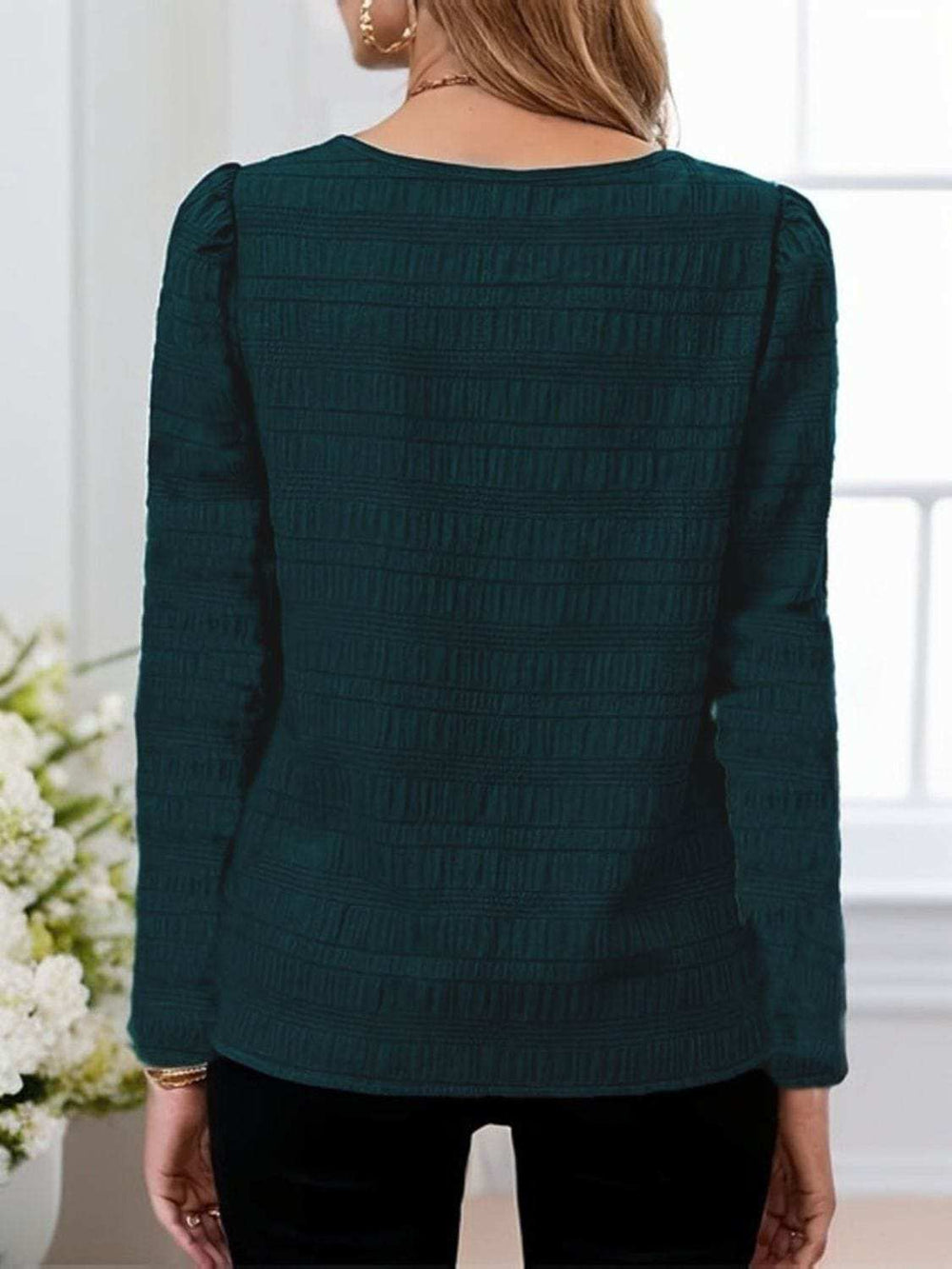 Textured Long Sleeve Blouse - Trendsi - Flyclothing LLC