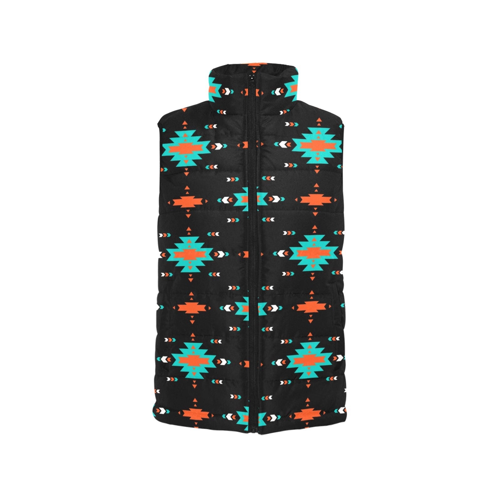 Baha Ranch Turquoise Orange Aztec Women's Western Puffy Vest