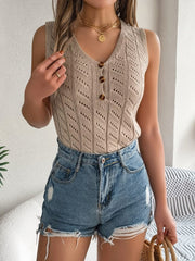 Openwork V-Neck Knit Vest - Trendsi