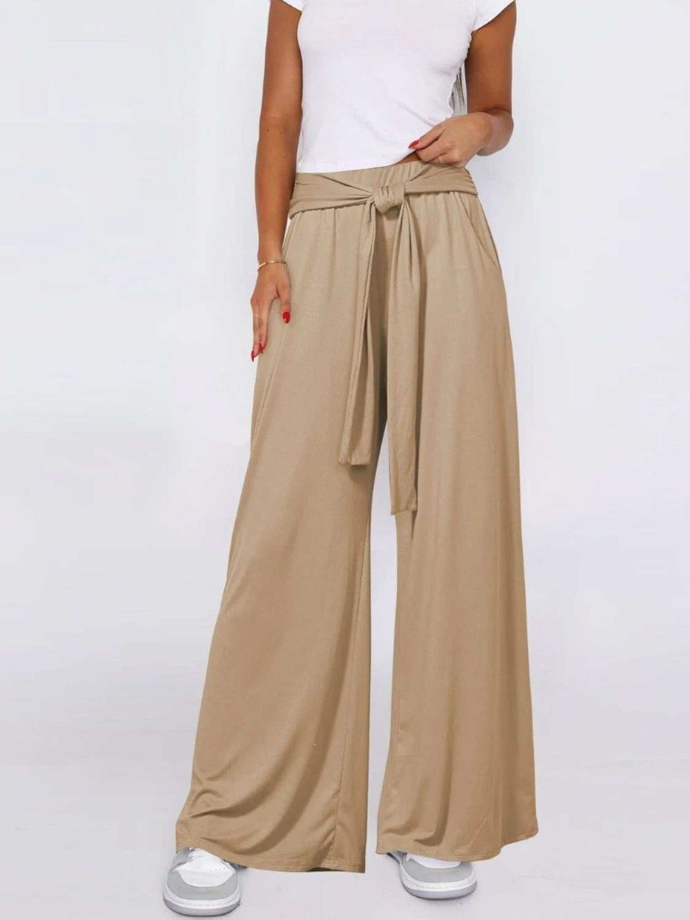 Tied Wide Leg Pants with Pockets - Trendsi - Flyclothing LLC