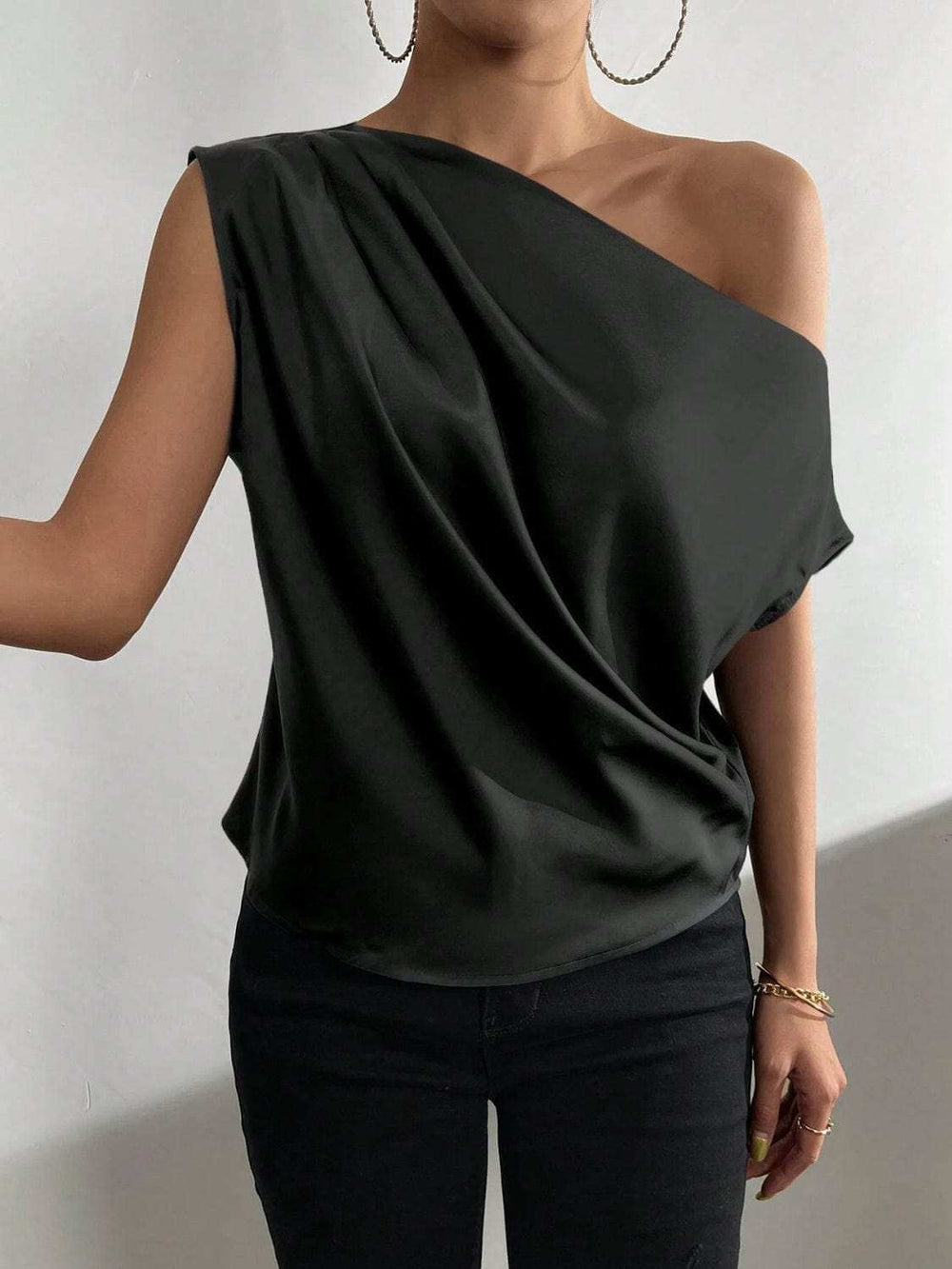 Ruched Single Shoulder Blouse - Trendsi - Flyclothing LLC
