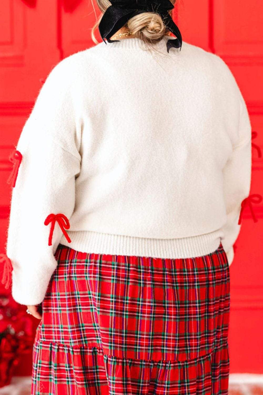 Bow Trim Round Neck Long Sleeve Sweater - Trendsi - Flyclothing LLC