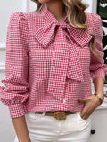 Devine Pocketed Plaid Tie Neck Long Sleeve Shirt - Trendsi - Flyclothing LLC