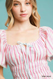 Umgee Smocked Striped Short Sleeve Midi Dress - Trendsi - Flyclothing LLC
