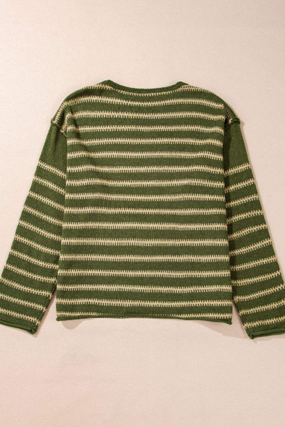 Striped Round Neck Dropped Shoulder Sweater - Trendsi - Flyclothing LLC