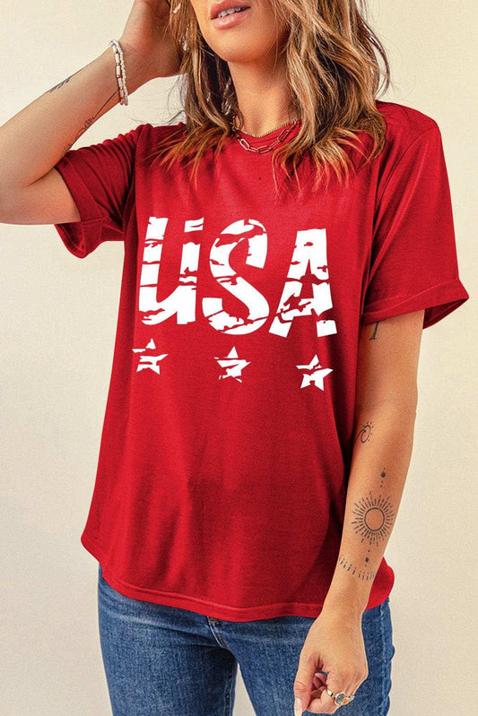 USA Round Neck Short Sleeve T-Shirt - Trendsi - Flyclothing LLC