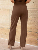 Round Neck Cap Sleeve Top and Pants Knit Set - Trendsi - Flyclothing LLC