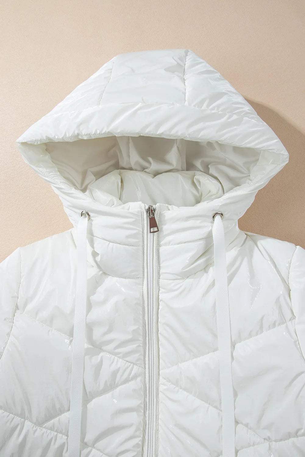 Drawstring Zip Up Long Sleeve Hooded Winter Coat - Trendsi - Flyclothing LLC