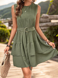 Layered Round Neck Sleeveless Mini Dress - Trendsi