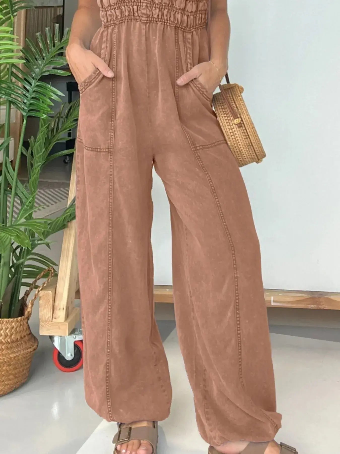 Full Size Wide Leg Spaghetti Strap Jumpsuit Plus Size - Trendsi - Flyclothing LLC