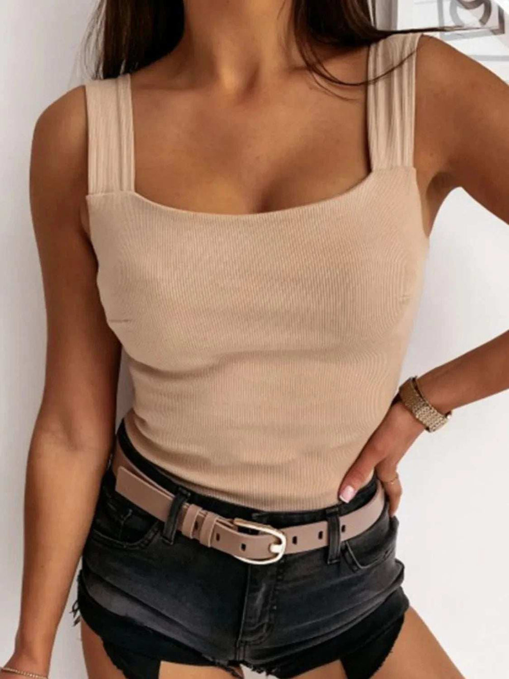 Square Neck Wide Strap Tank - Trendsi - Flyclothing LLC