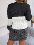 Cable-Knit Round Neck Color Block Sweater Dress - Trendsi - Flyclothing LLC