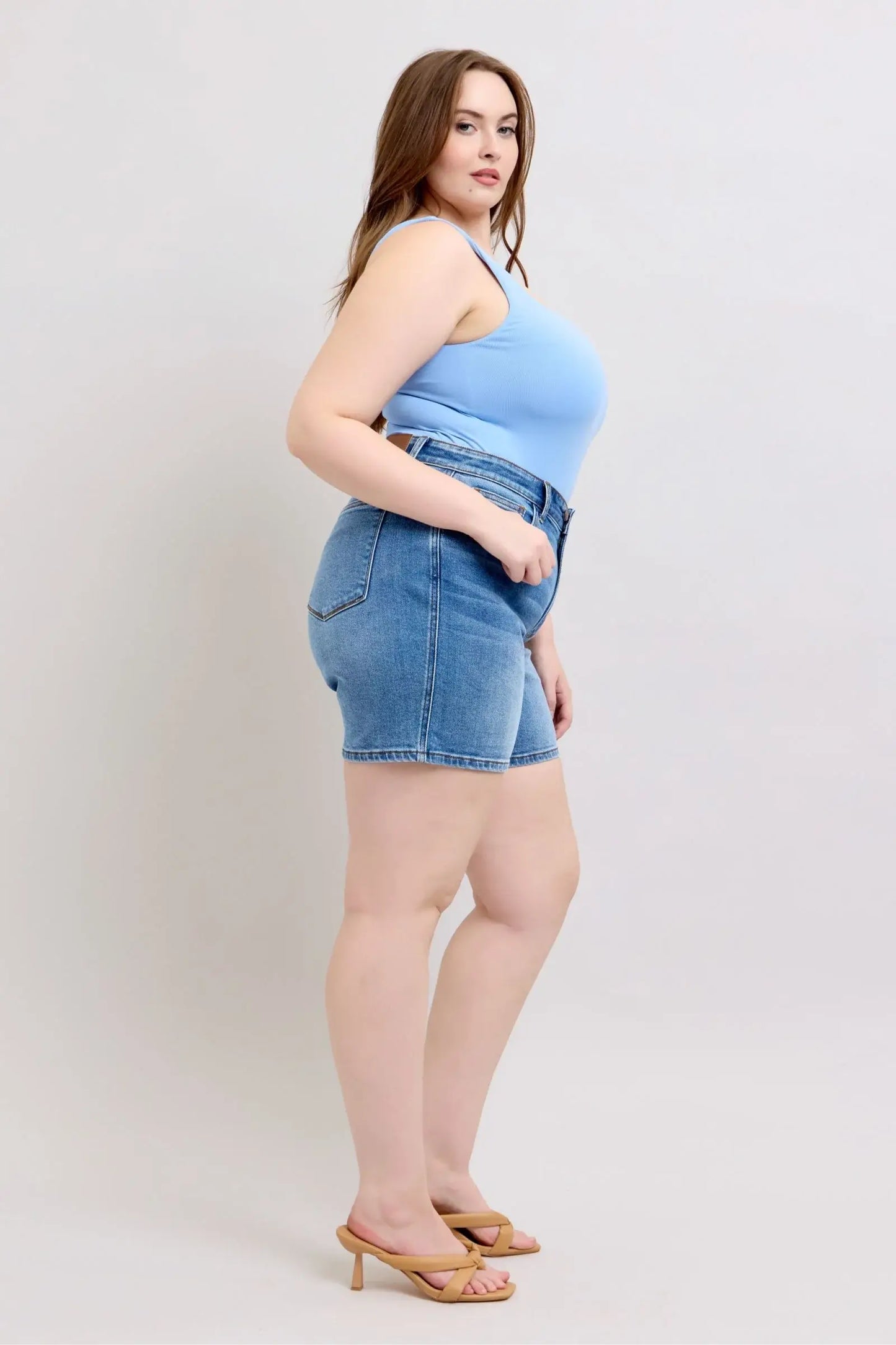 Judy Blue Full Size 2 Button Denim Shorts with Pockets Plus Size - Trendsi - Flyclothing LLC